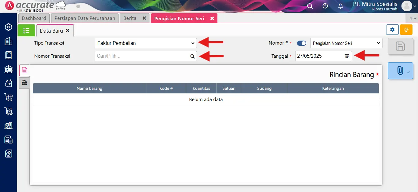 cara mencatat pengisian nomor seri